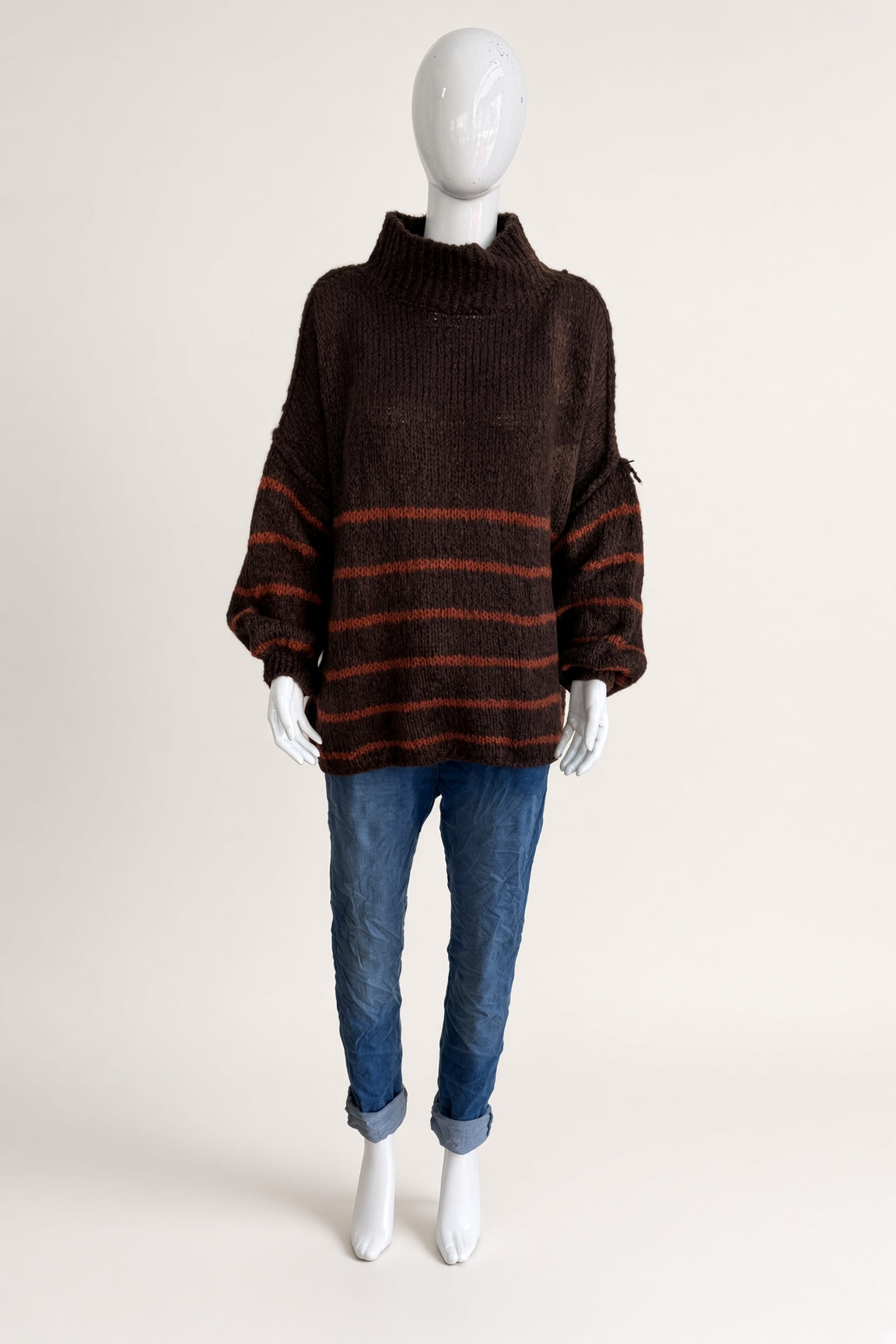 Wool Stripe Balloon Sleeve Jumper
