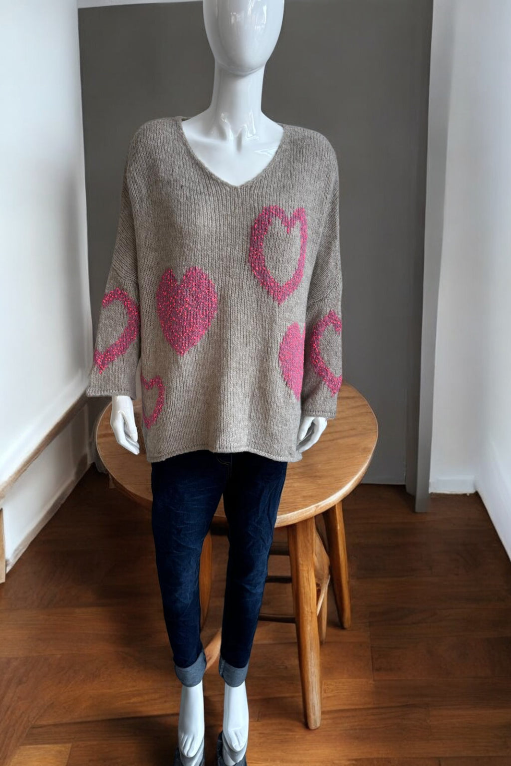 Made in Italy Wool Slouch Heart Jumper