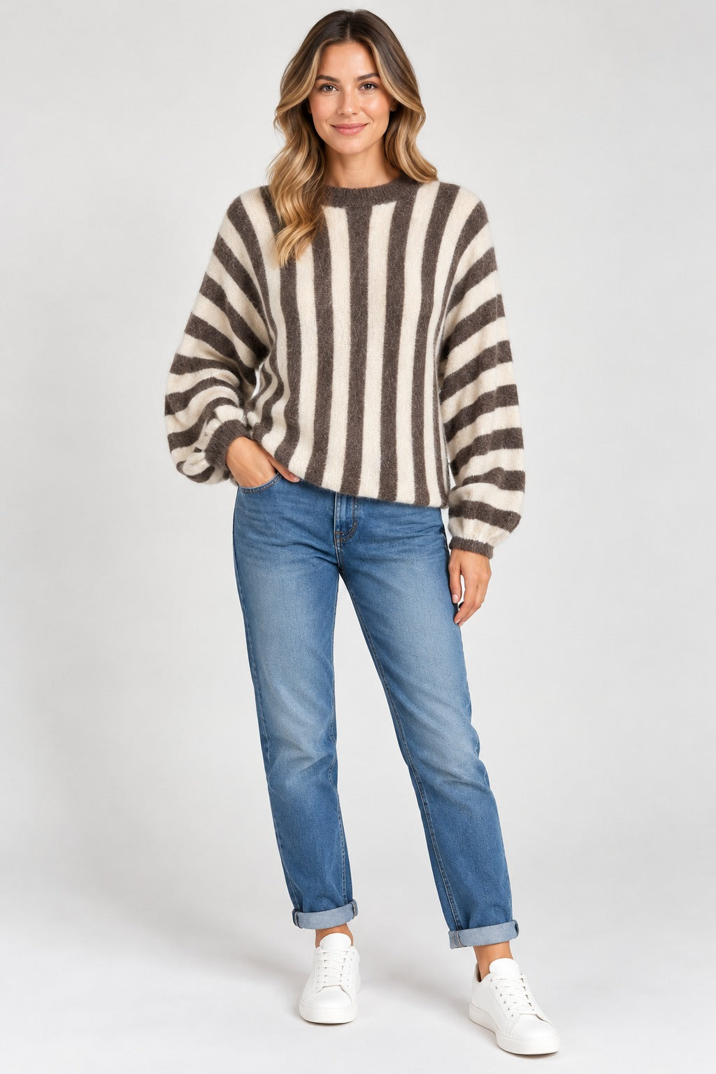 Stripe Balloon Sleeve Jumper