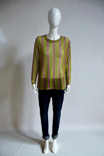 Made in Italy stripe Print Mesh Tops
