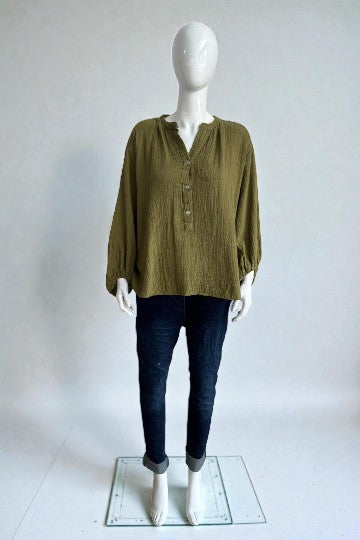 Made in Italy Cotton Button Neck Top