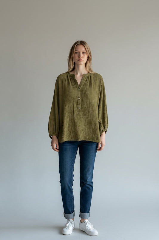 Made in Italy Cotton Button Neck Top