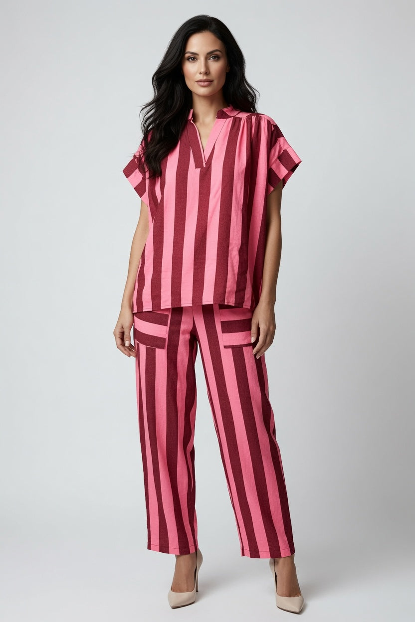 Stripe V Neck Short Sleeve Top