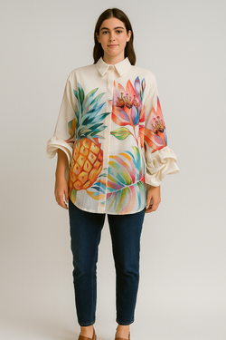 Italian Floral Print Flute Sleeve Shirt