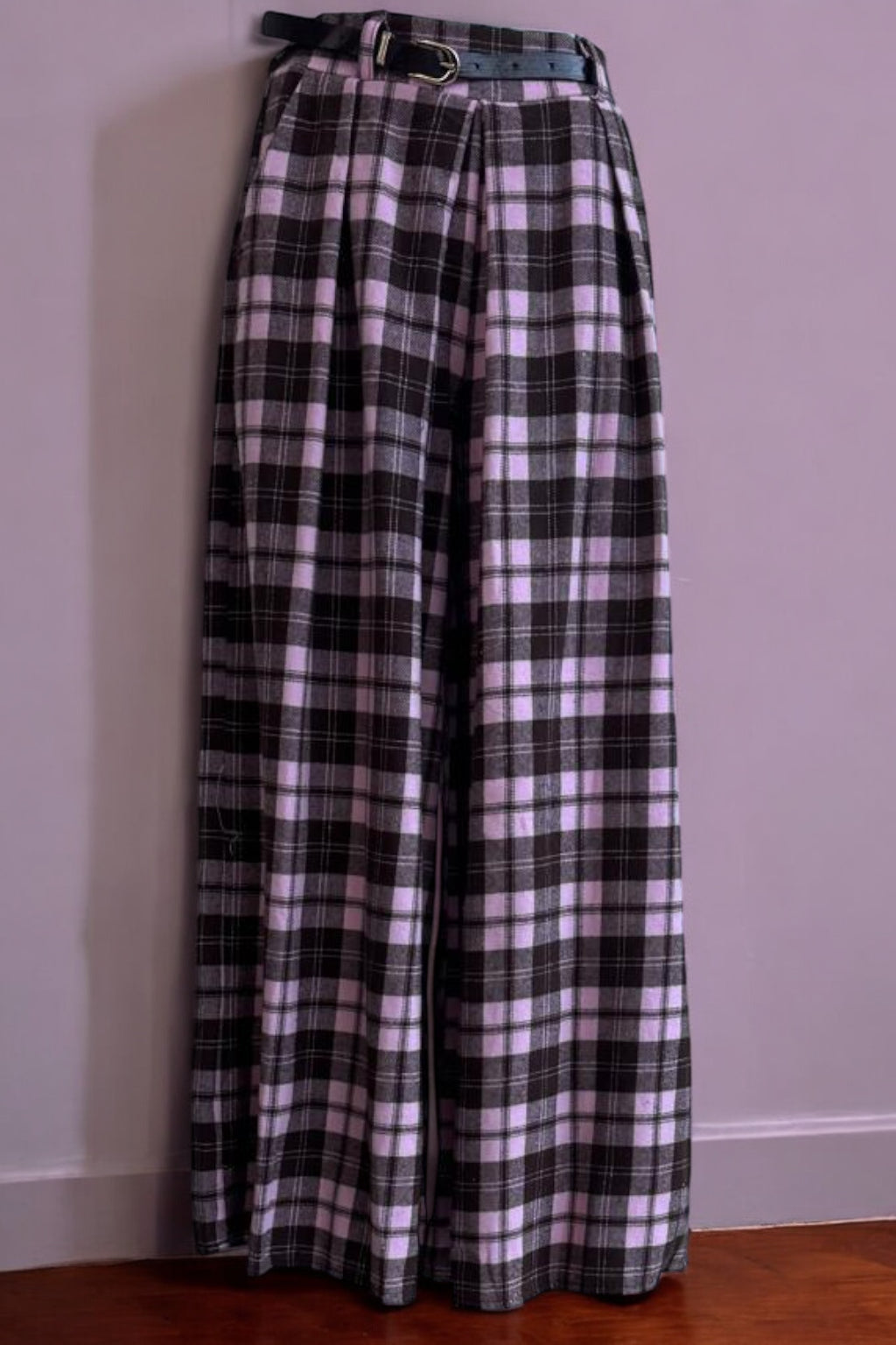 Brushed Cotton Plaid Palazzo Pants