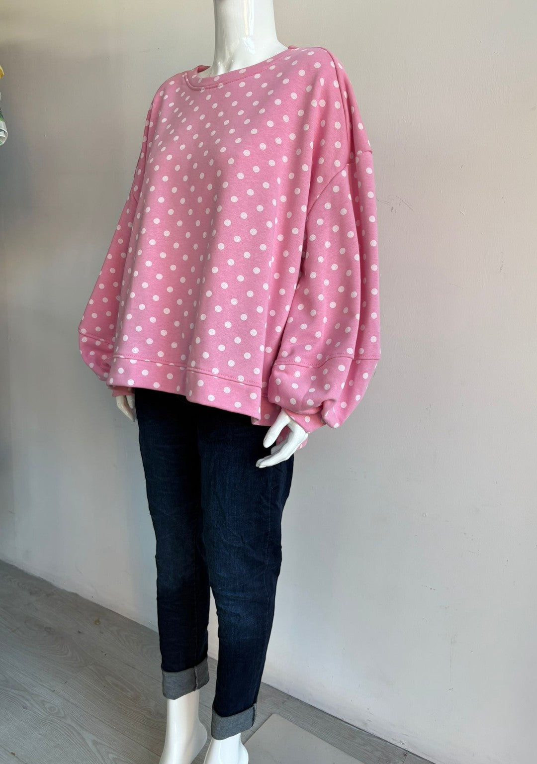 Made in Italy Balloon Sleeve Polka dot Sweat Top