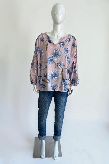 Made in Italy Cotton Floral Print Blouse