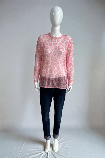 Made in Italy Leopard Print Mesh Tops