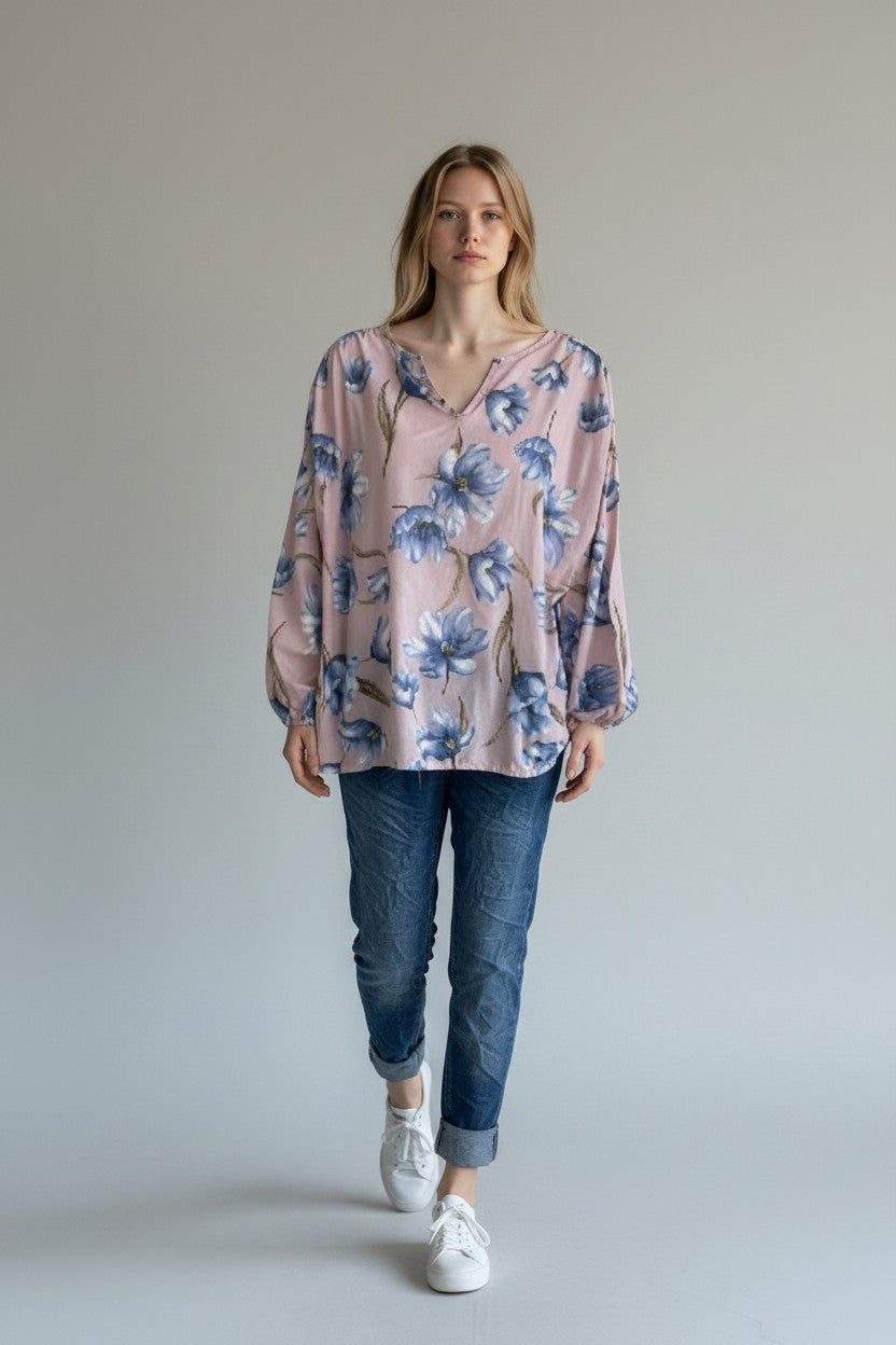 Made in Italy Cotton Floral Print Blouse