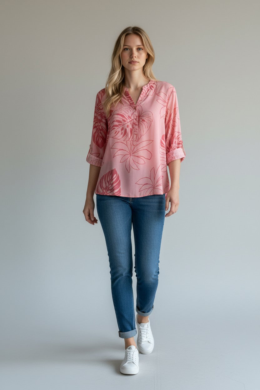 Tropical Leaf Print Blouse