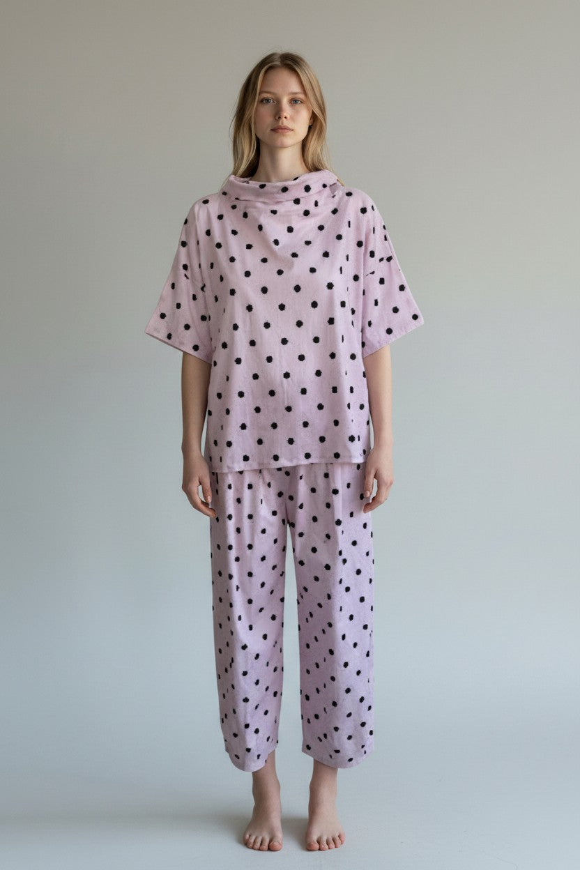 Made in Polka dot Drape Neck Top