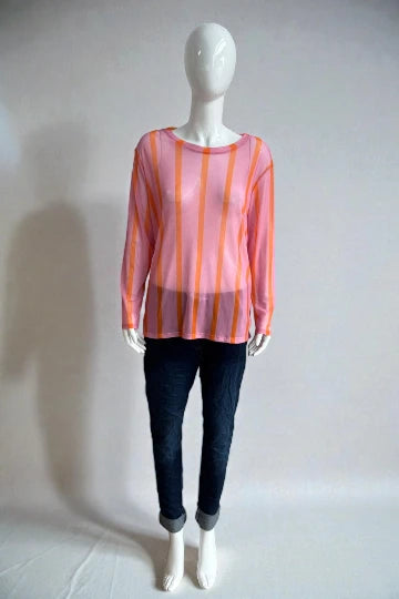 Made in Italy stripe Print Mesh Tops