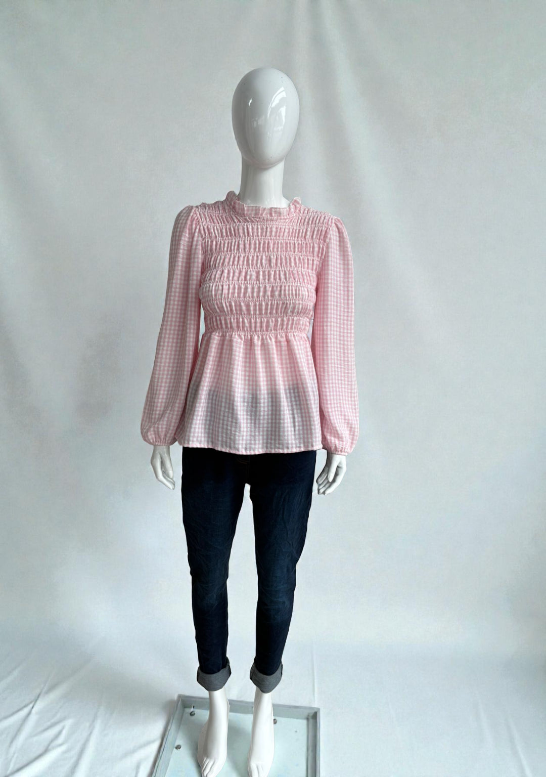 Women's Gingham Shirred Elasticated Blouse