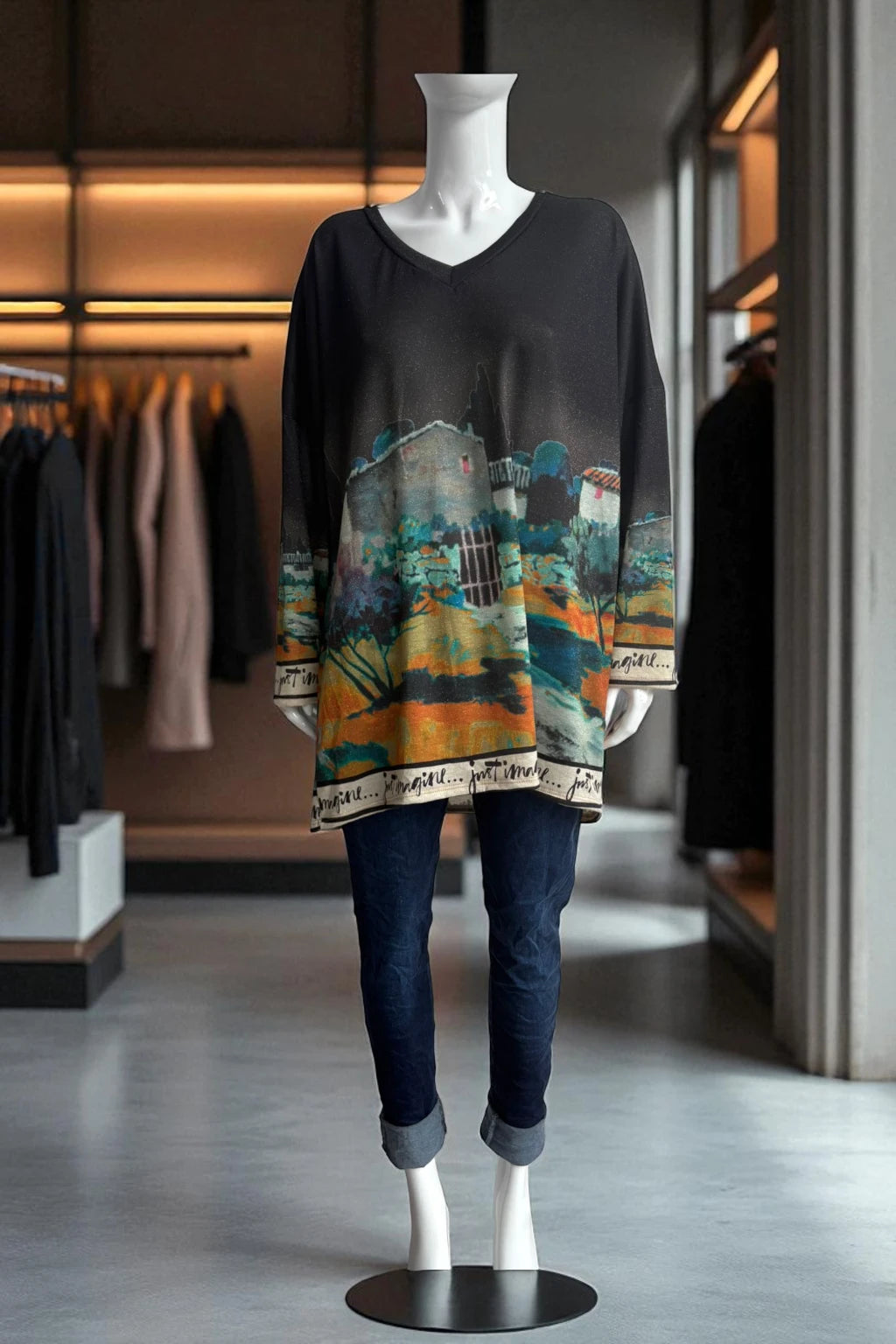 Made in Italy V Neck Print Top