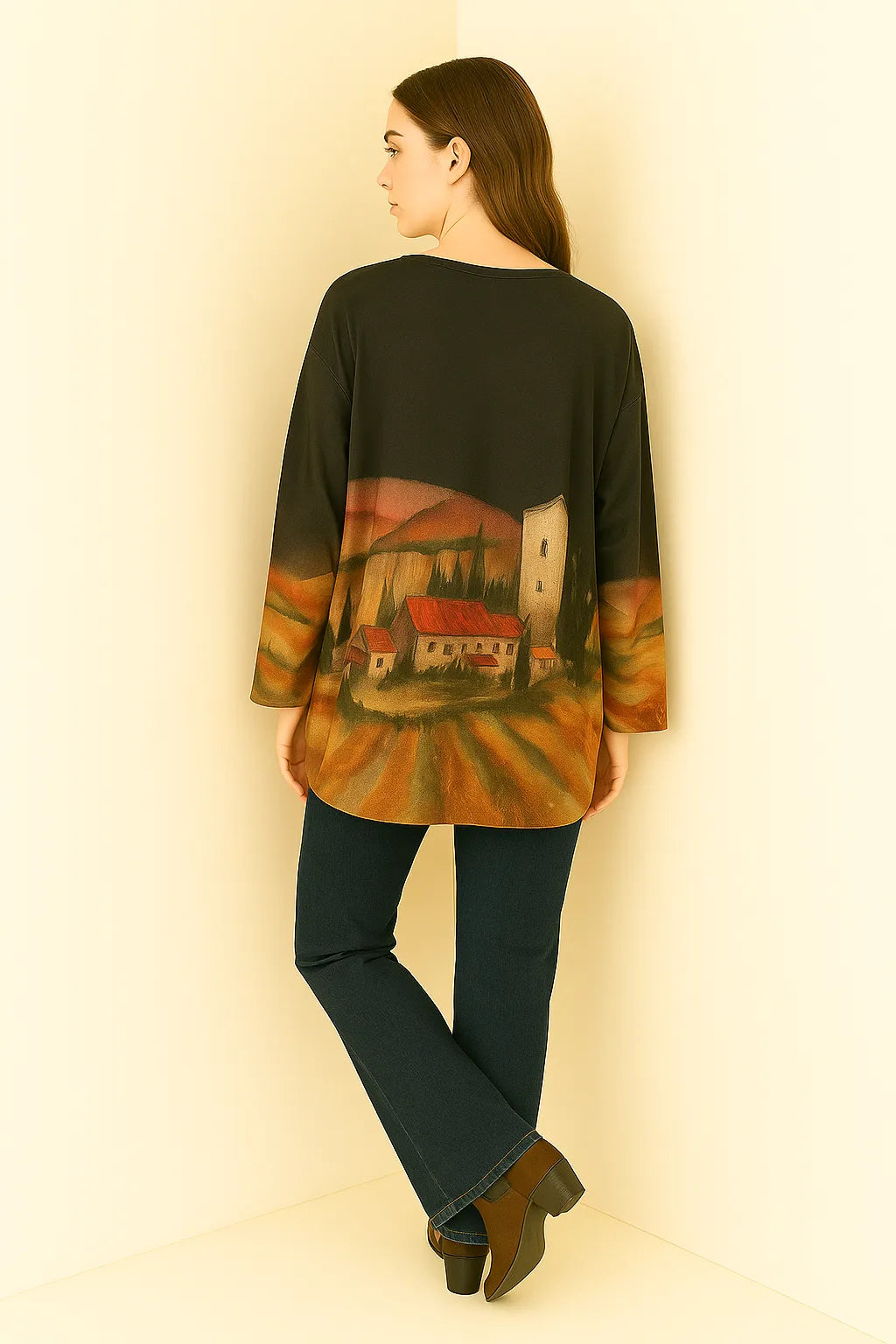 Made in Italy V Neck Print Top