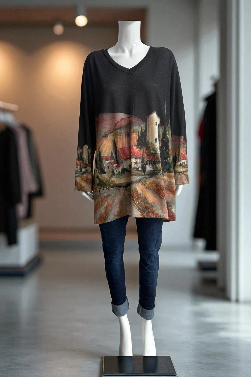 Made in Italy V Neck Print Top