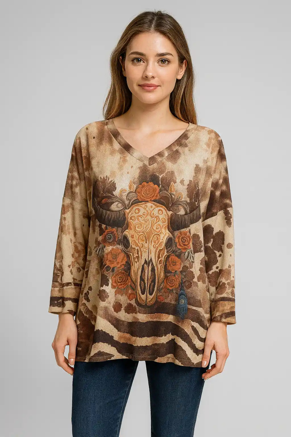 Made in Italy V Neck Print Top