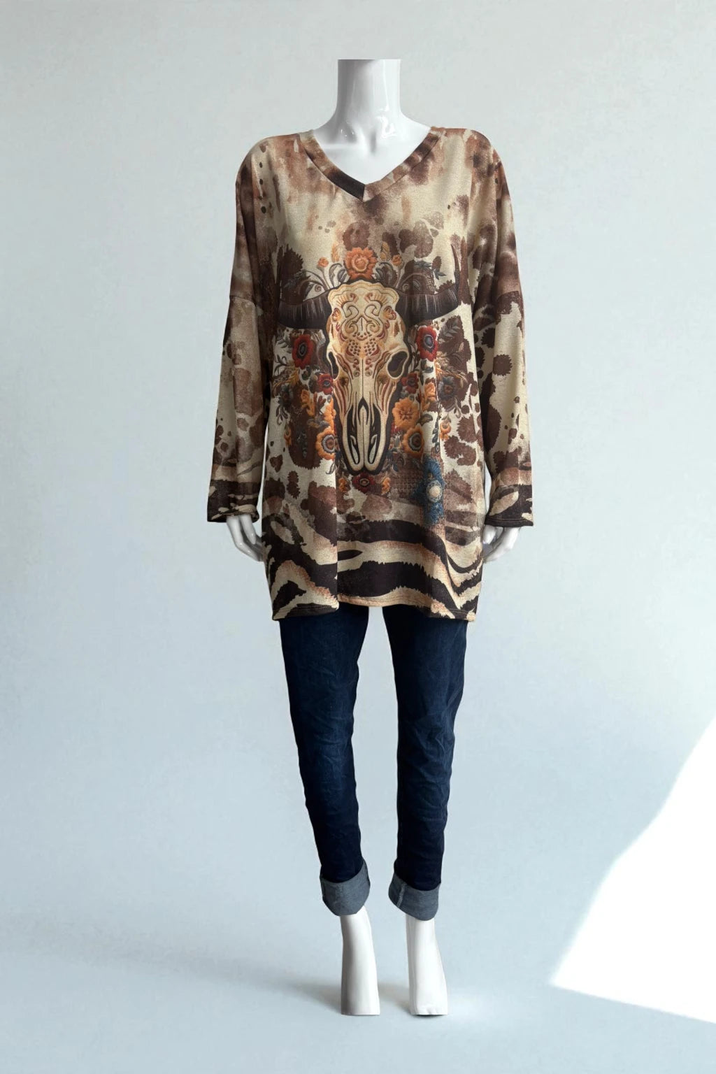 Made in Italy V Neck Print Top