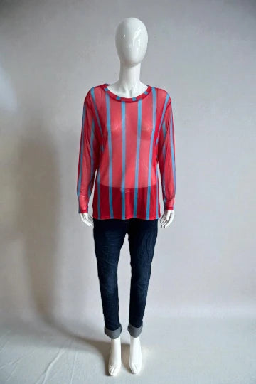 Made in Italy stripe Print Mesh Tops