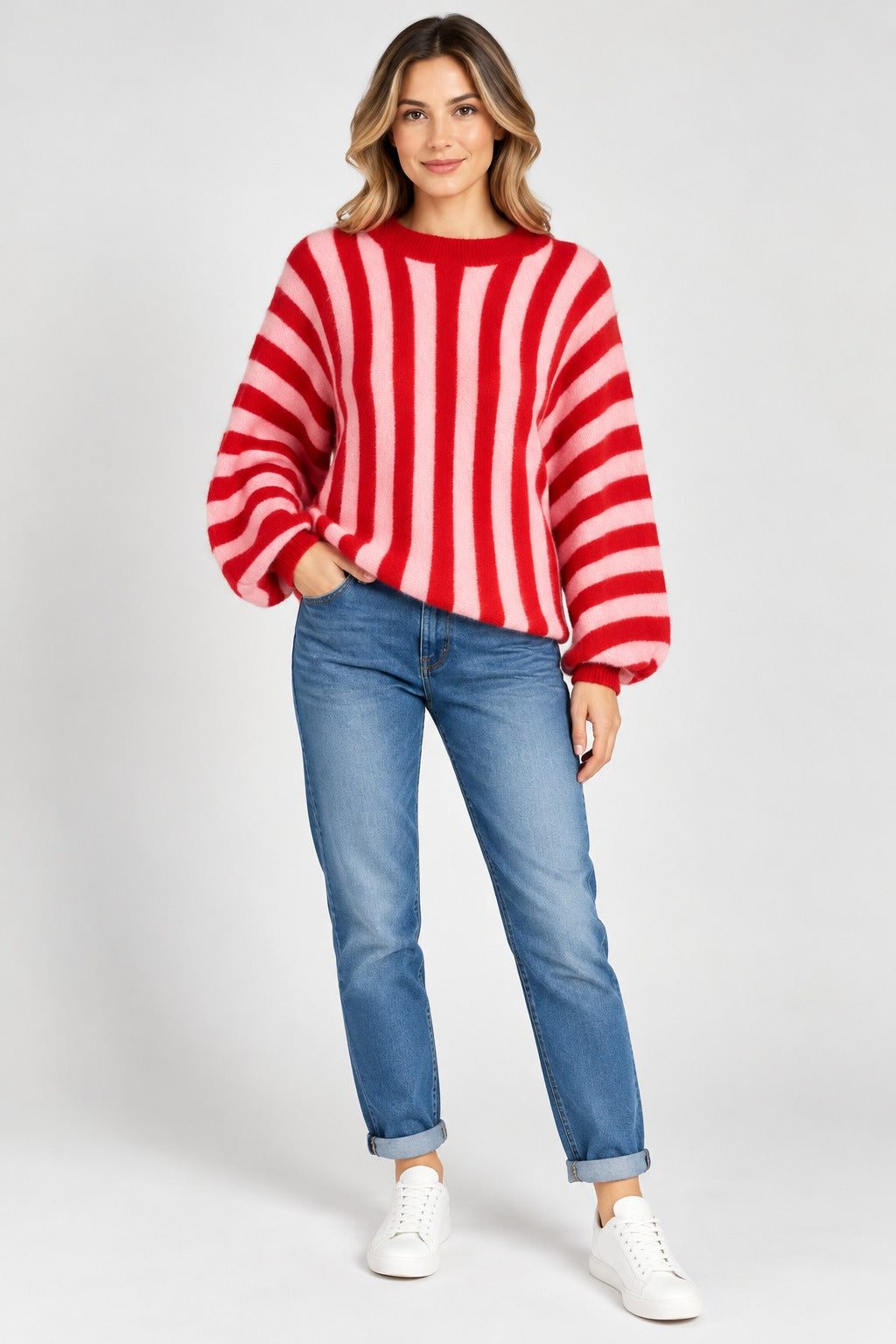 Stripe Balloon Sleeve Jumper