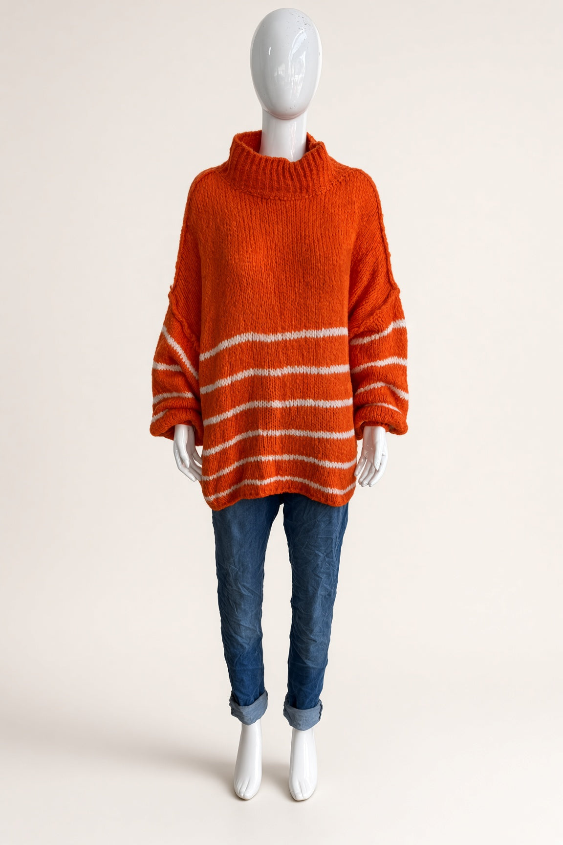 Wool Stripe Balloon Sleeve Jumper