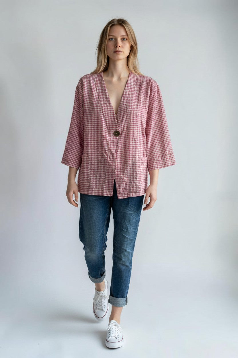 Gingham One Button Jacket