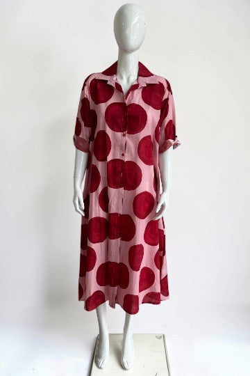 Cotton A Line Circle Print Shirt Dress