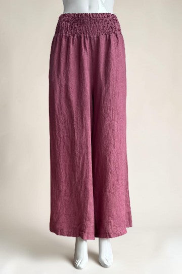 Made in Italy Linen Shirred Elastic Pant