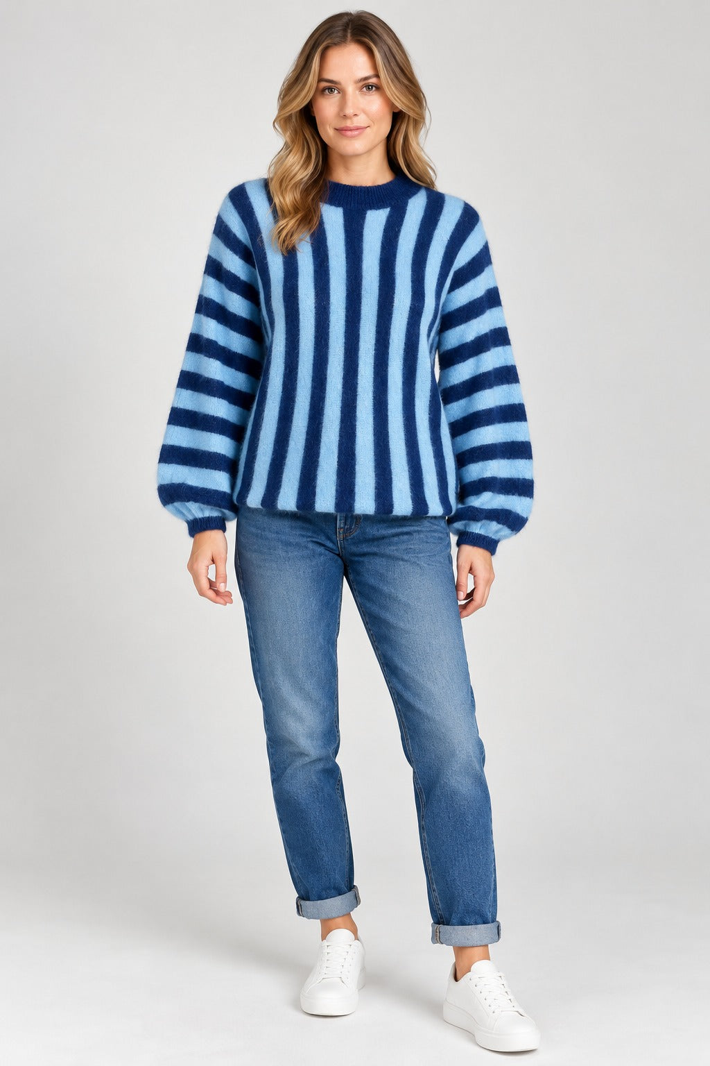 Stripe Balloon Sleeve Jumper