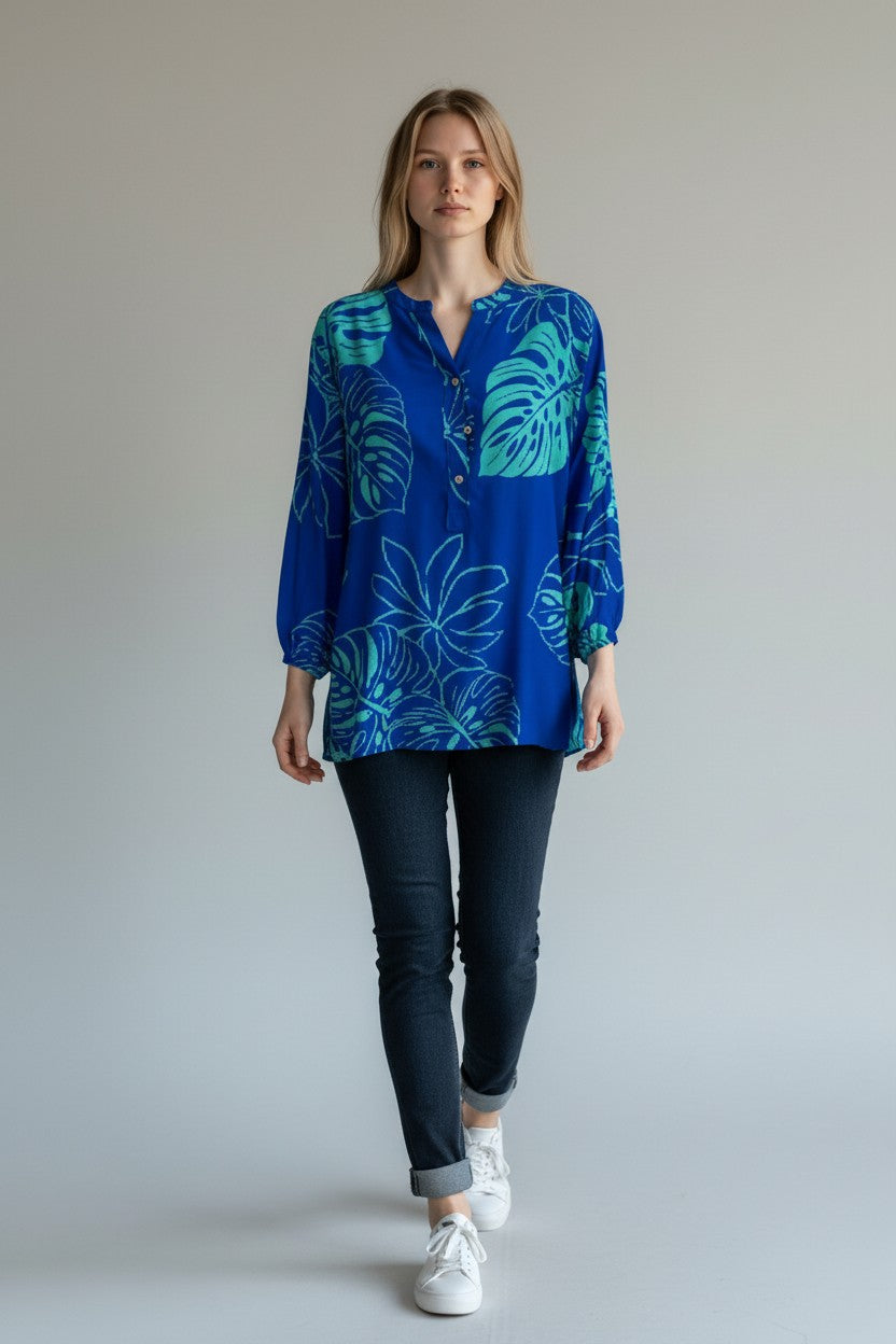 Tropical Leaf Print Blouse