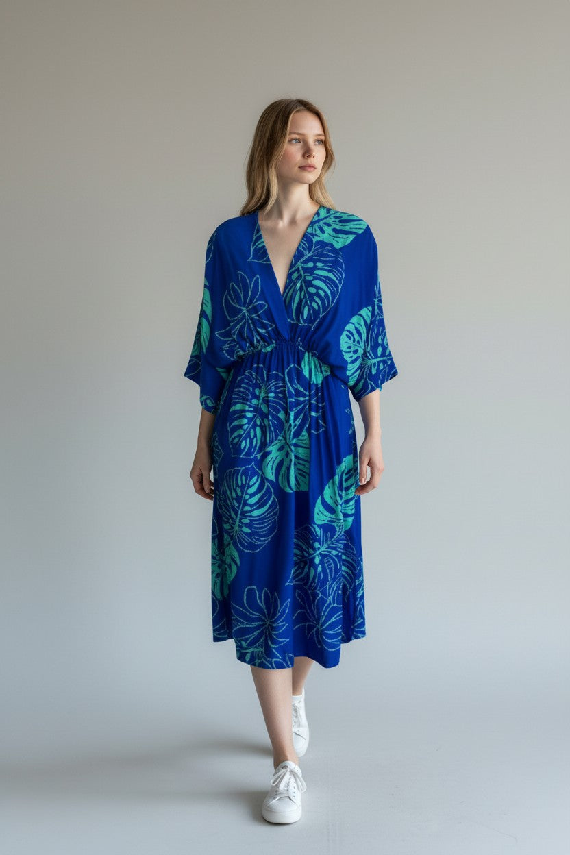 Made in Italy Tropical Leaf Print Dress Lagenlook