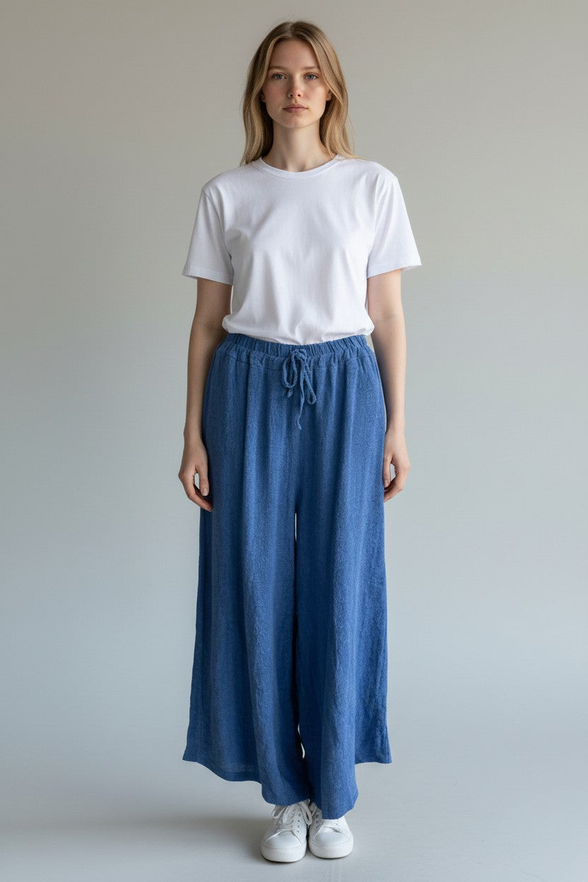 Linen Wide Leg Slant Hem Pant
