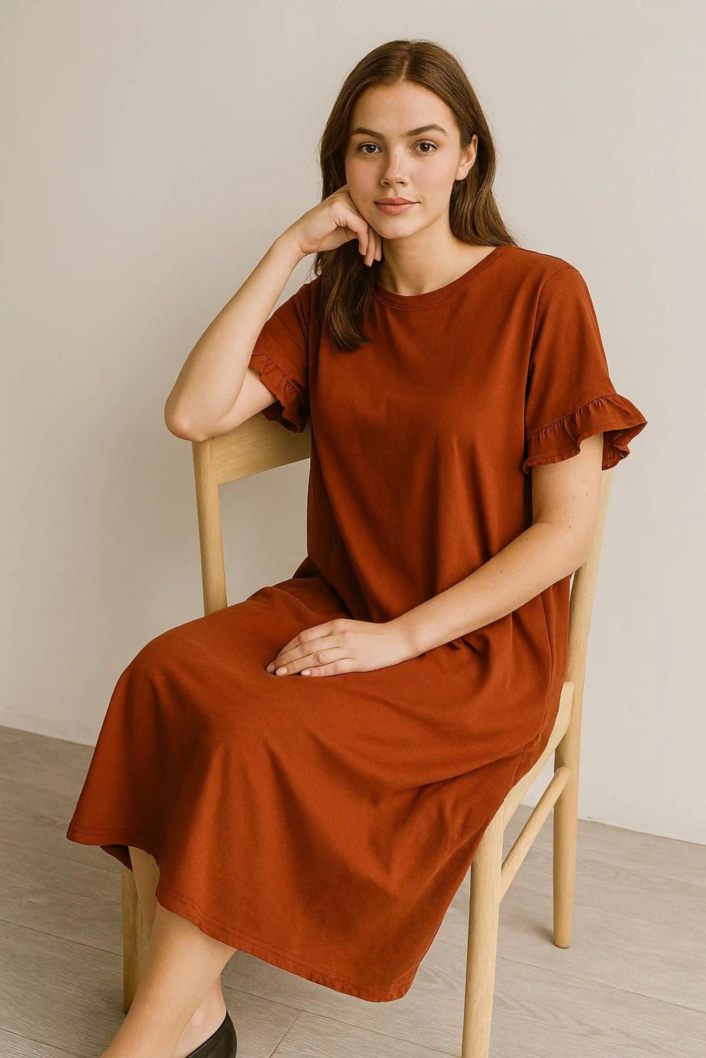 Jersey Frill Sleeve Midi Dress Lagenlook