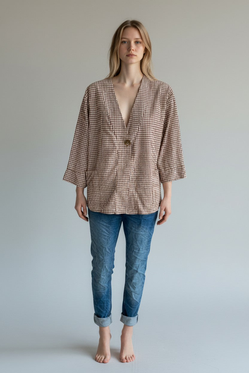 Gingham One Button Jacket