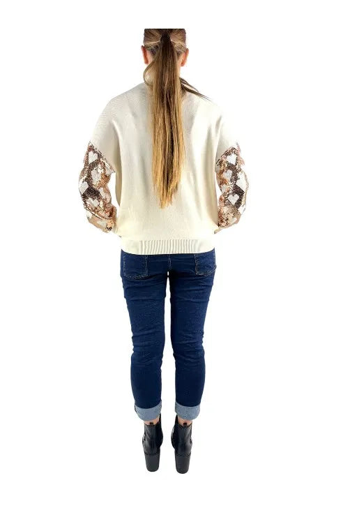 Sequin Sleeve Soft Knit Jumper (Top Seller in Winter - Now on Discount)