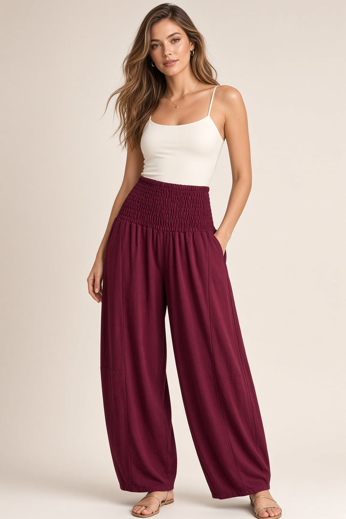 Shirred Elastic Barrel Leg Pant