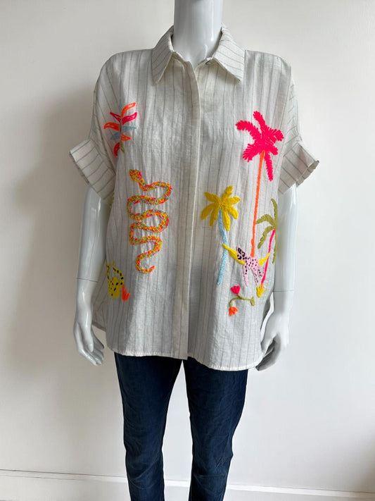 Palm Tree and Snake Embroided Shirt