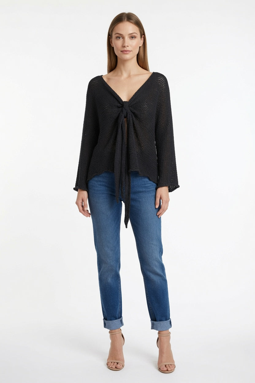 Tie Ruched Cotton Knit Top
