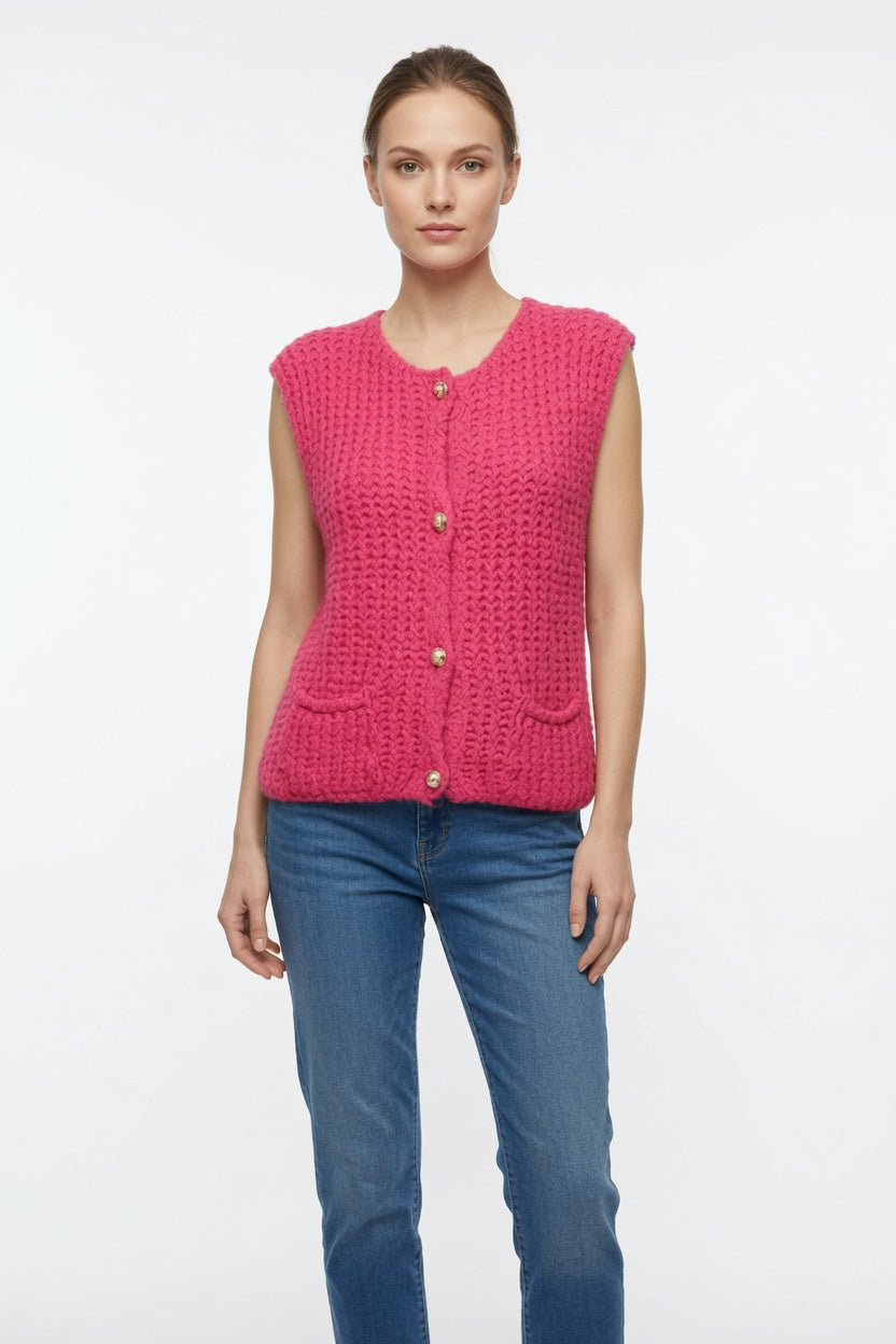 Ladies Sleeveless Cardigan Gilet with Pockets