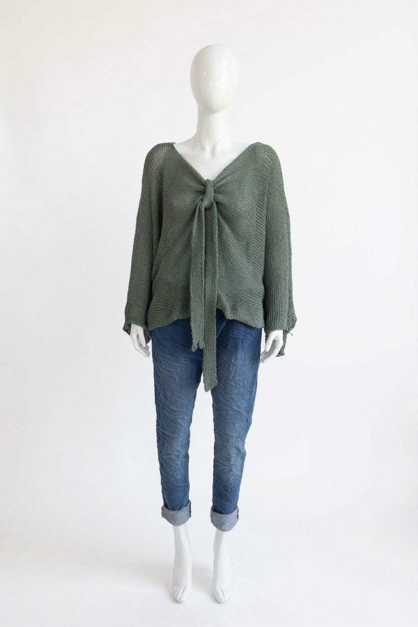 Tie Ruched Cotton Knit Top