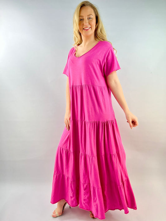 Made in Italy Jersey Tier Maxi Dress Lagenlook Quirky