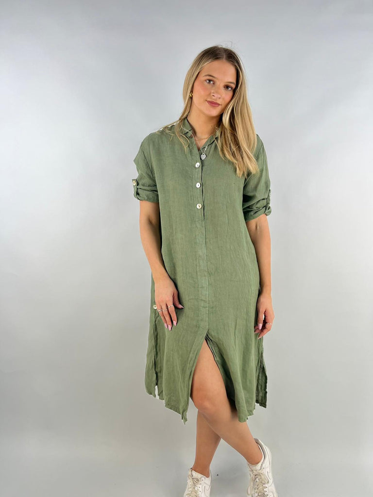 Made in Italy Linen Side Button Dress