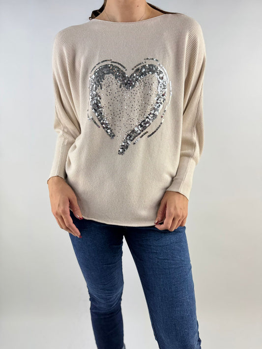 Made in Italy Sequin Heart Scoop Knit Jumper