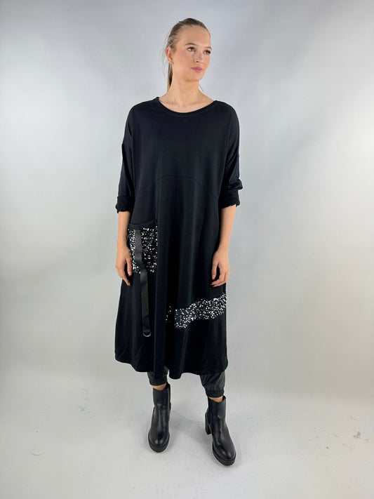 Made in Italy Sequin Pocket Fleeced Line Sweat Dress