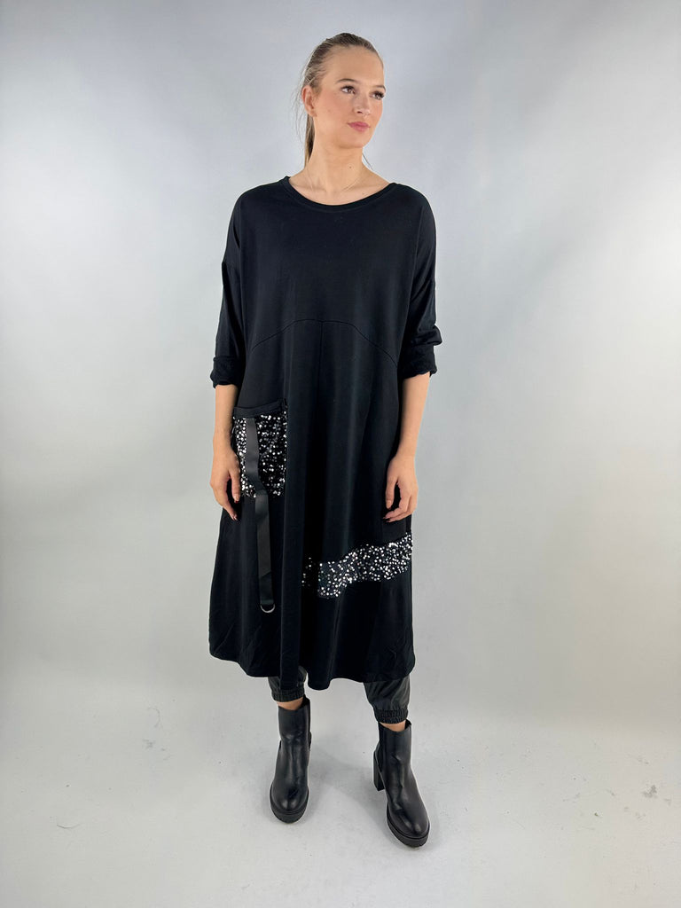 Made in Italy Sequin Pocket Fleeced Line Sweat Dress