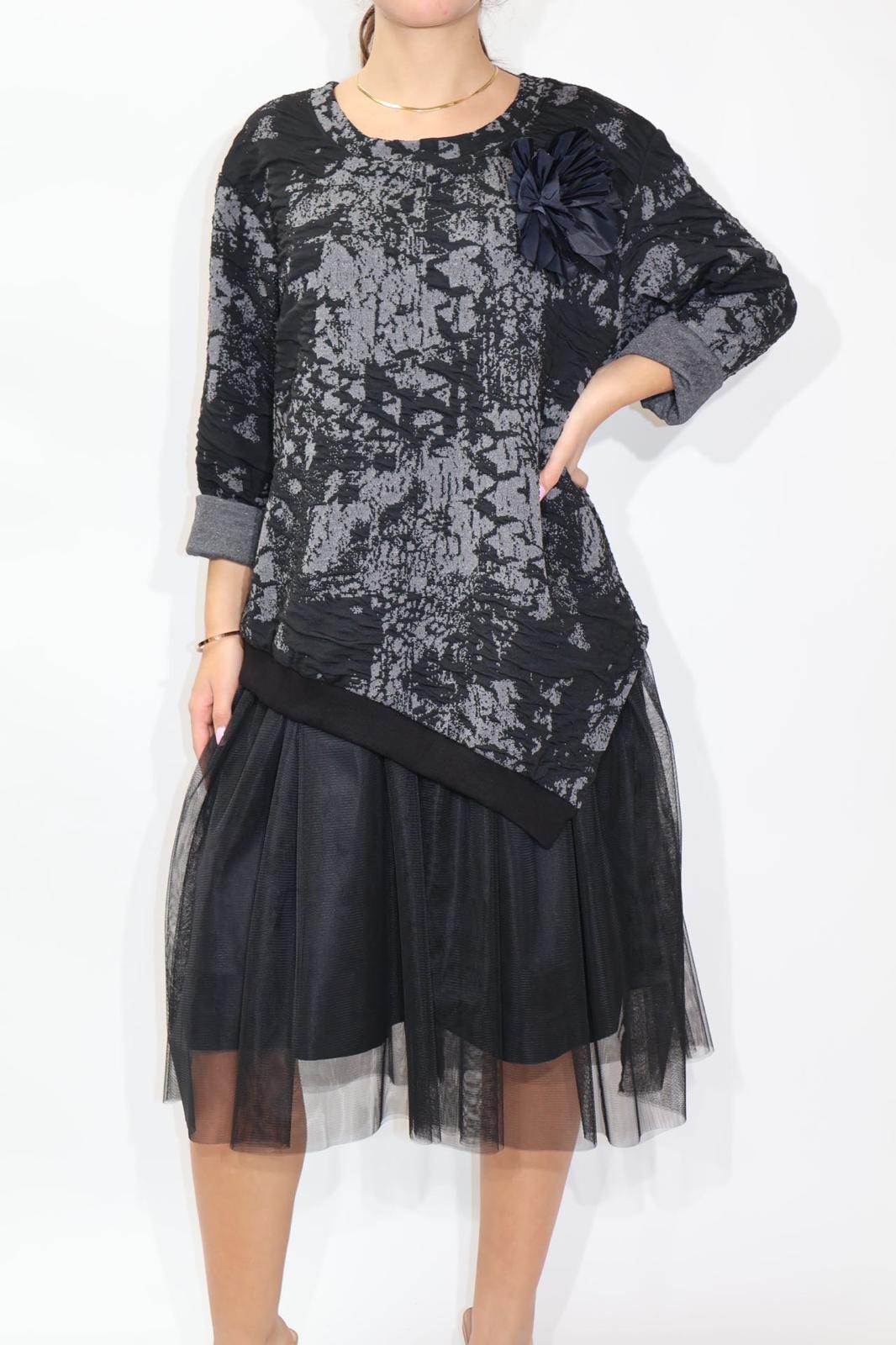 Made in Italy Corsage Textured Asymmetric Tulle Dress