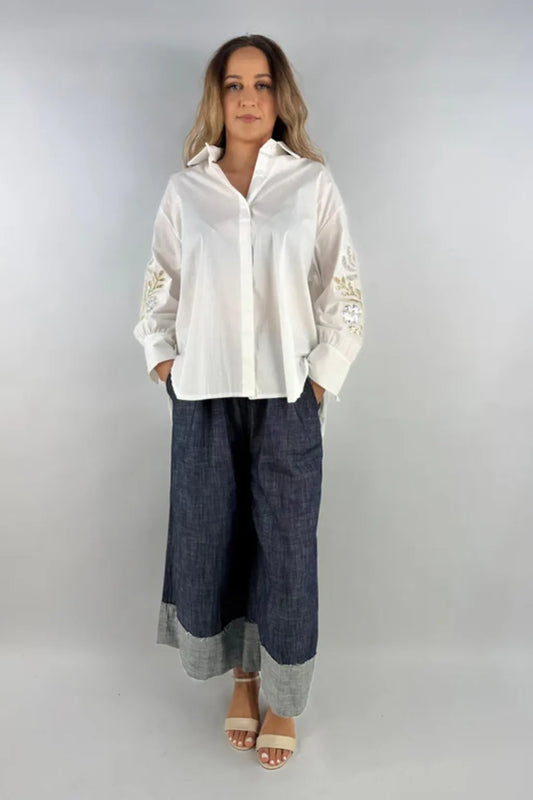 Made in Italy Embroided Sleeve Cotton Shirt