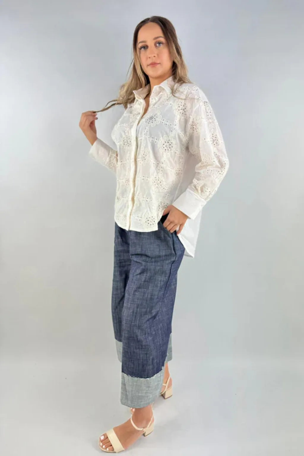 Made in Italy Sequin Embroided Cotton Shirt