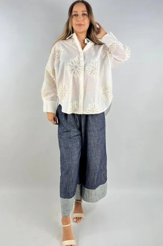 Made in Italy Sequin Embroided Cotton Shirt