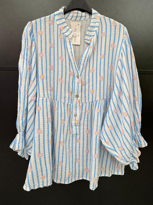 Made in Italy Cheesecloth Daisy Print Smock Blouse